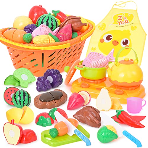 JoyGrow Alimentos de Juguete 23 Piezas Cortar Frutas Verduras Temprano Desarrollo Educación Bebé Niños Juegos para cocinar Cover