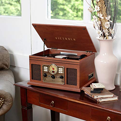 Victrola Ashford – 3-Speed Belt Driven Bluetooth Record Player with CD, Cassette, FM Radio, Aux-In & Built-In Stereo Speakers (Mahogany)