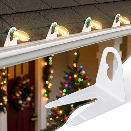 Brightown Christmas Light Clips for Outside 100 Pack Roof Clips for C7 C9 Mini String Lights Universal Gutter and Shingle Holiday Light Clip Set for Christmas Decorations White