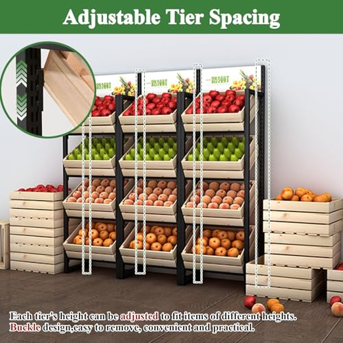 Estante de madera para frutas con baldas multicapa que optimizan el espacio comercial 6