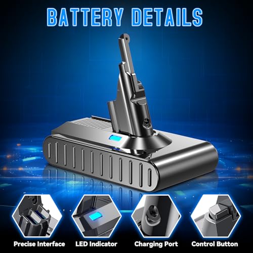 Image of BATTOOL Upgraded 8000mAh 21.6V Battery Designed for Dyson V8 Battery Replacement SV10 Compatible with Dyson V8 Animal Absolute Motorhead Fluffy Vacuum Cleaner