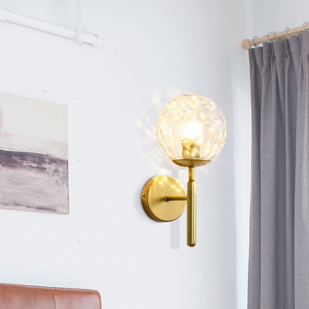 Mengjay Moderno Applique da Parete E27 industriale vintage vetro globo goccia a Lampada a Muro Lampada da Parete retrò sfera di vetro metallo dorato, per Camera da letto, Soggiorno (Trasparente)