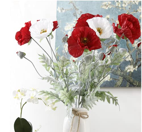 28"/71Cm Artificial Poppy Silk Flowers,3 Stems Faux Anemone Flowers Permanent Tropical Imitation Plant Flower Bouquets For Arrangement And Table Centerpiece,Bridal Wedding Festival,4" Flower (Red) #TOP2