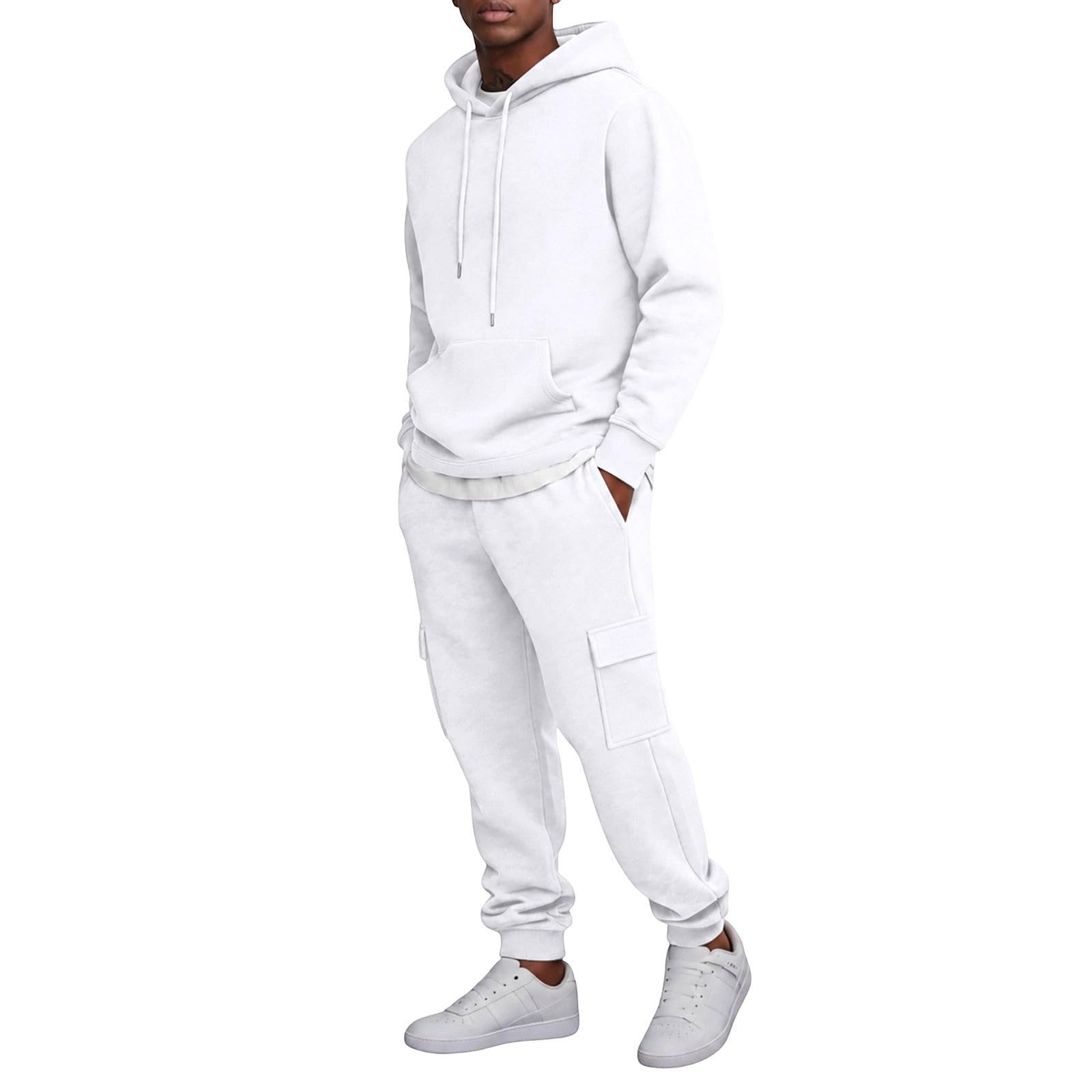Tuta Uomo con Cappuccio, Felpa Sportiva e Pantaloni Larghi, Ideale per Palestra, Jogging e Look Streetwear