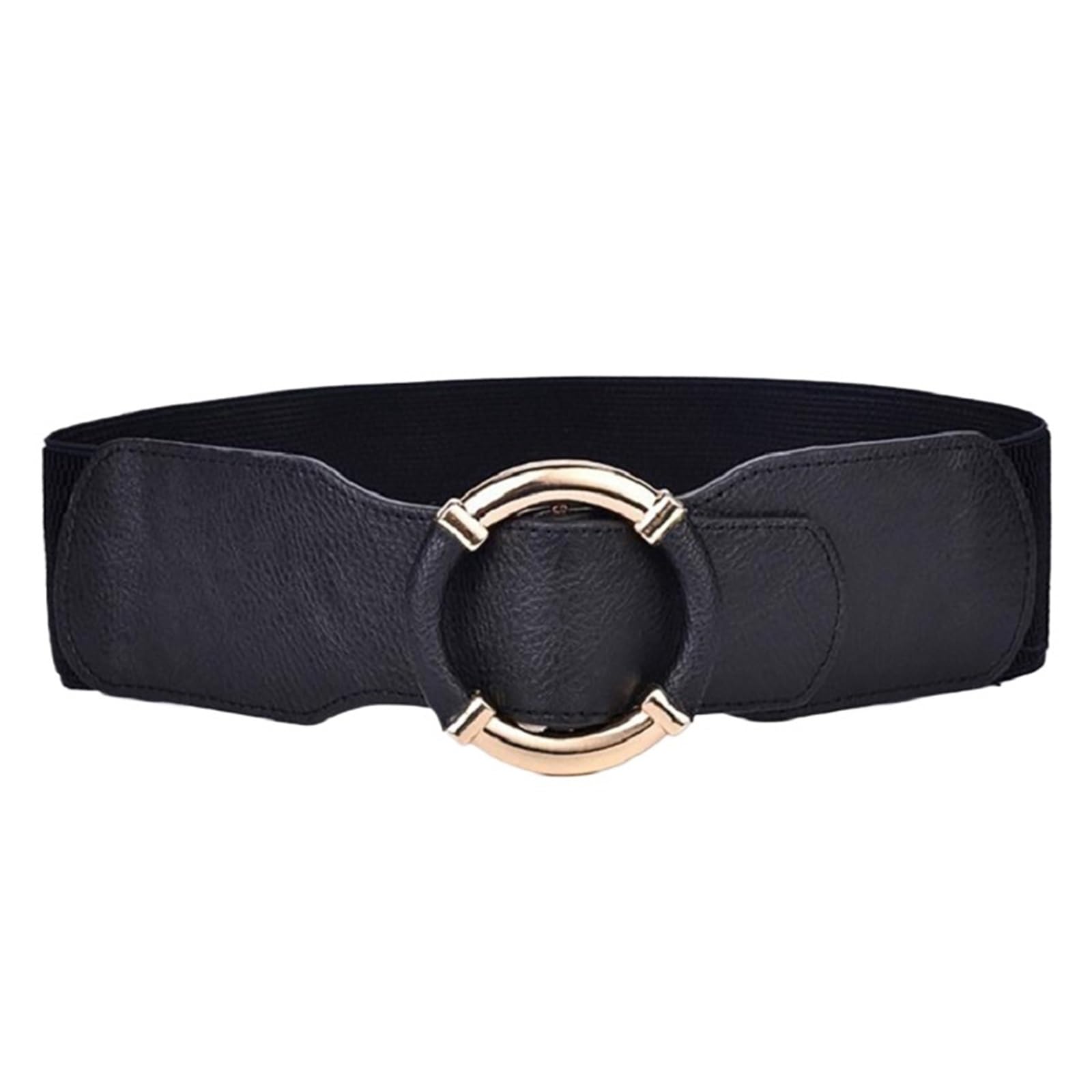 Cinturon Elastico Mujer Cinturón elástico Corsé Cinturones de cintura for mujer Tendencia Círculo dorado con hebilla Estiramiento negro ancho