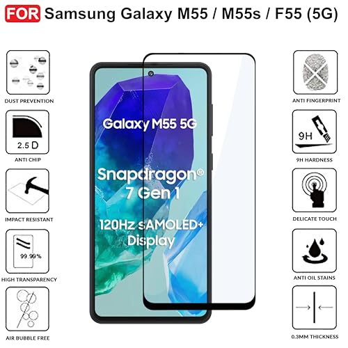 Image of CEDO Tempered Glass for Samsung Galaxy M55 / M55s / F55 (5G) | Screen Protector Full HD Quality Tempered Glass Anti-Scratch Edge to Edge Coverage with Easy Installation Kit (Black)