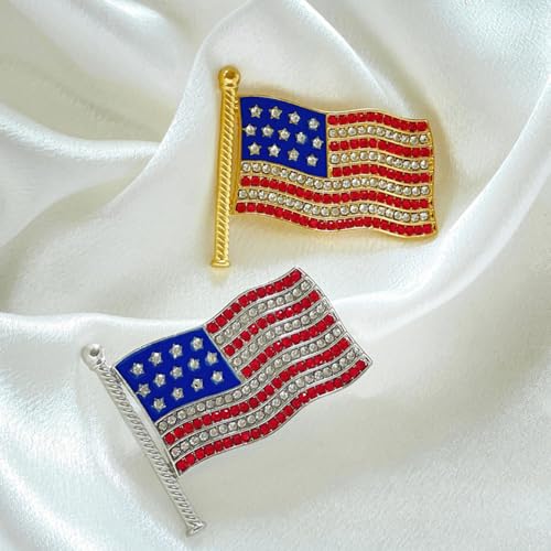 Image of USA Flag Lapel Pin Cute Rhinestone Painting Oil Enamel Brooch Crystal Flagpole Bag Clothes Fashion Jewelry American Flag Badge