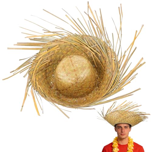 Genérico Sombrero de Paja Sol Tejido Estilo Hawaiano, Talla 55-60 Cm, Color Caqui, Sombrero de Playa para Hombre para Fiesta y Uso al Aire Libre