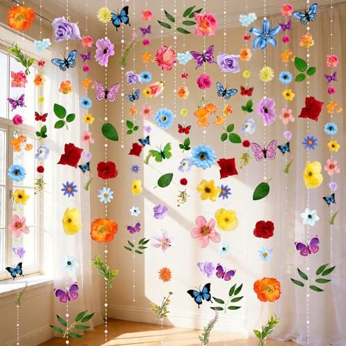 5pcs 36 ft Flower Garland Artificial Hanging Wildflower Garland Fake Silk Flower Vines Floral Garlands with Butterfly for Spring Summer Wedding Bridal Birthday Grad Party Backdrop Background Decor