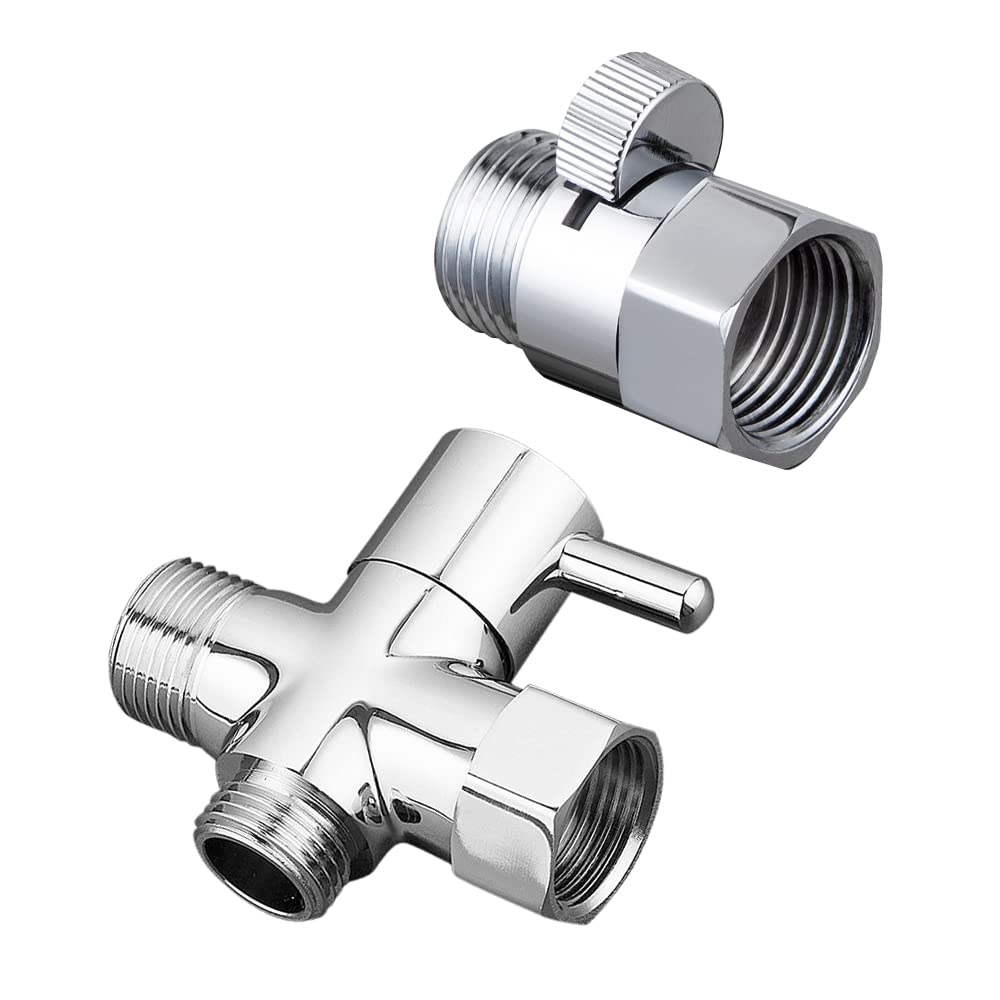 Komake Shower Head Shut Off Valve, Water Flow Control Valve G1/2 Flow Pressure Regulator(Female and Male) with Handle Lever, and 3-way G1/2 Shower Diverter for Hand Shower and Fixed Shower Head