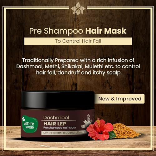 Image of Mother Sparsh Ayurvedic Dashmool Hair Lep Powder - Pre Shampoo Hair Mask | Control Hair Fall with power of herbs | Deep Nourishment & Promotes Hair Health | 60gm
