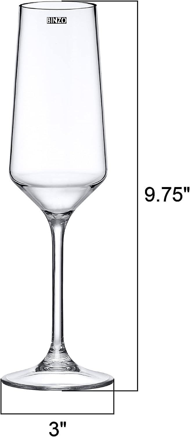 BINZO Long Champagne Glasses, Set of 2, 250 ml, Elegant Champagne Flute Glass, Slim Glasses Ideal for Wine, Champagnes, Home Bar, Special Occasions, Pack of (2) 1