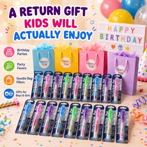 Image of MONKEYTAIL Birthday Return Gift for Kids, 20 Pcs Magic Invisible Ink Pens with UV Light | Secret Message Pens for Boys & Girls | Magic Theme Party Favors & Goodie Bag Fillers