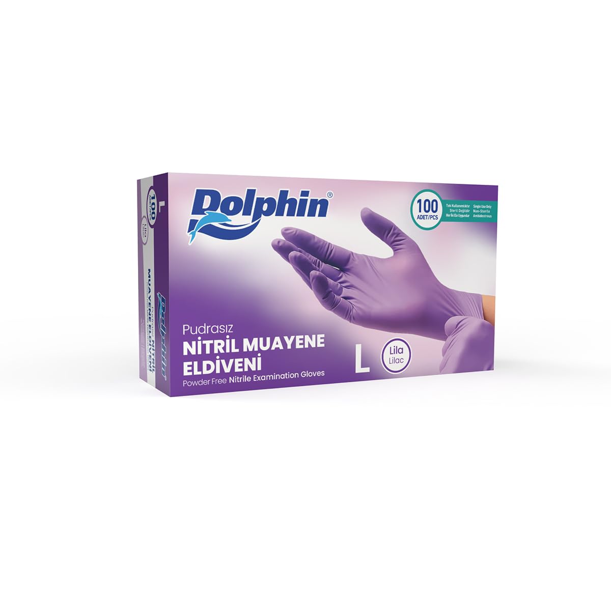 Dolphin Pudrasız Nitril Eldiven Lila L Beden 100 Adet