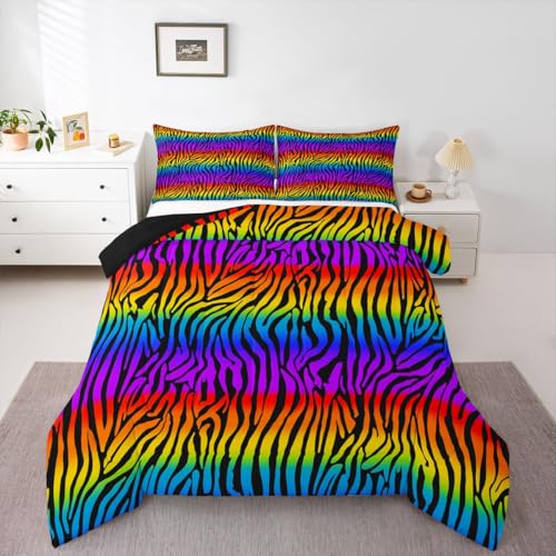 Image of Feelyou Zebras Skins Comforter Set - Rainbow Zebra Stripes Bedding for Kids & Adults - Ultra Soft Twin Size Duvet Set