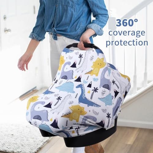 Image of Rquite All-in-1 Car Seat Cover Baby, Carseat Covers for Girl Boy, Stretchy Soft Infant Car Seat Cover, Multi-use Baby Carrier Cover, Car Seat Canopy, Stroller Sun Shade, Nursing Breastfeeding Cover