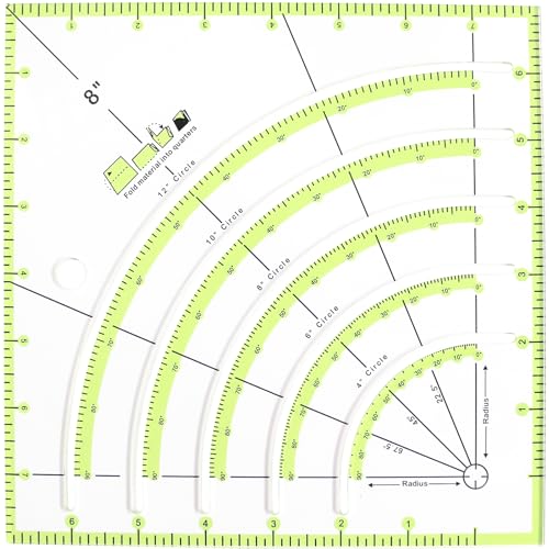 ZhXu Shuo 8x8 inch Acrylic Arc Cutting Fabric Ruler,Circle Templates for Quilting,Multifunctional Classic Quilting Ruler,Cut Patchwork Cloth,Sewing,Painting and Handicrafts
