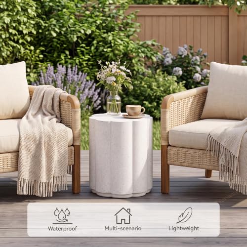 Image of COSIEST Petal Shaped Patio Side Table Outdoor, Modern Concrete End Table