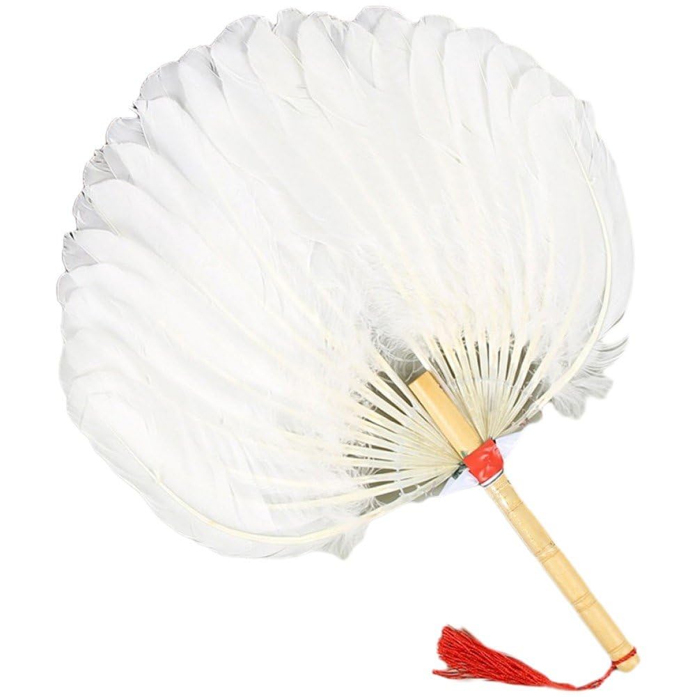 Baokuan White Vintage Feather Fan Chinese Style Hand Fans Feather Handheld Fan With Tassels Wedding Party Dance Fan Photograph Props Decorations