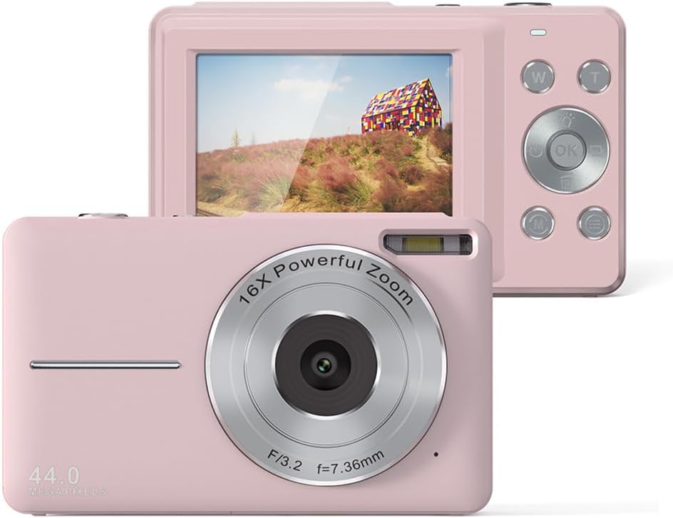 Kids Instant Camera Min, Toddler Camera for Girls Boys Toys, 4400 Watt Pixels 1080P Video 16X Digital Zoom 2.4-Inch IPS Display, Cool Stuff for Birthday,Pink