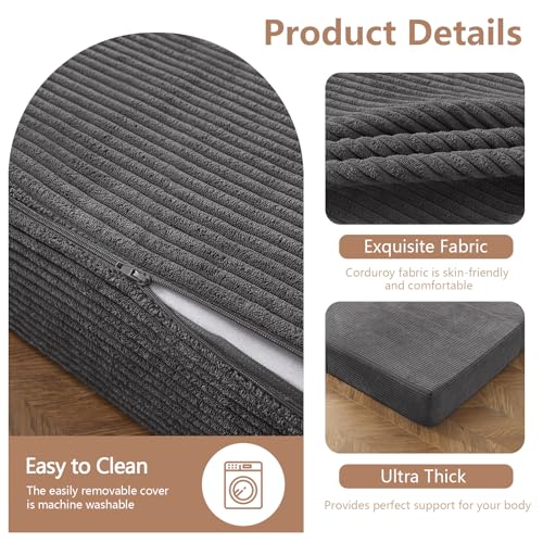 BYBYME Tri-Folding Corduroy Mattress, 6 Inch Gel Folding Mattress Topper, Foldable Soft Guest Bed Camping Pad, Washable Cover (Carbon Gray, Twin) - Thumbnail 5