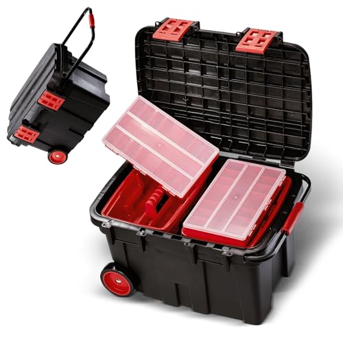 PARAT PROFI-LINE KingSize Werkzeugkoffer leer 71 L | XL Werkzeugbox mit Rollen & Teleskopgriff | Polypropylen-Koffer mit Trageeinsätzen &...