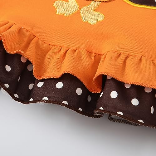 Noubeau Toddler Baby Girl Thanksgiving Outfits Cute Turkey Ruffled Shirt Flared Sleeves Top Polka Dot Pants thumb #5