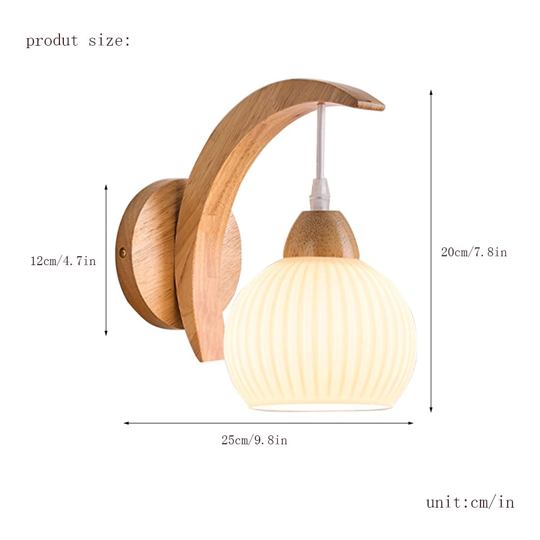Applique Moderne con Paralume in Vetro, Stile Industriale, con Base in Legno, Ideali per Camera da Letto, Soggiorno, Scale, corridoi e soppalchi adibiti a Sala da Pranzo (Cachi)