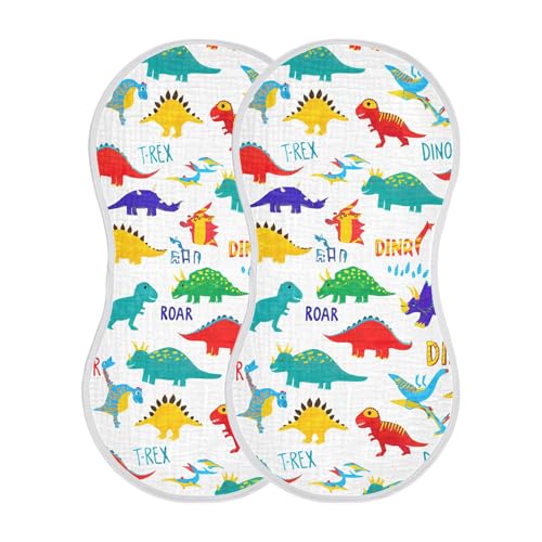 xigua Colorful Dinosaurs Muslin Baby Burp Cloths Set of 1, Super Soft & Absorbent Burping Rags, Cotton Burp Clothes Shower Gift for Newborn, Baby Girls and Boys2