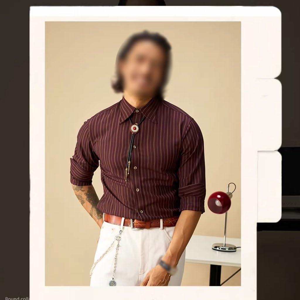 Camisa De Negocios Vintage Sin Planchar, Camisa De Hombre Anti-Arrugas Manga Larga, Diseño De Cuello Vuelto