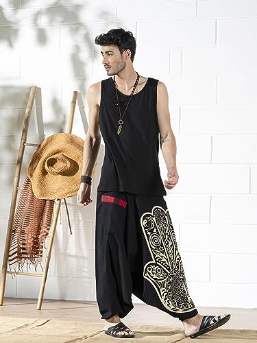 Image of The Veshti Company Printed Harem Pants for Men's Cotton Hippie Style Baggy Boho Yoga Pajama Pant with Pocket