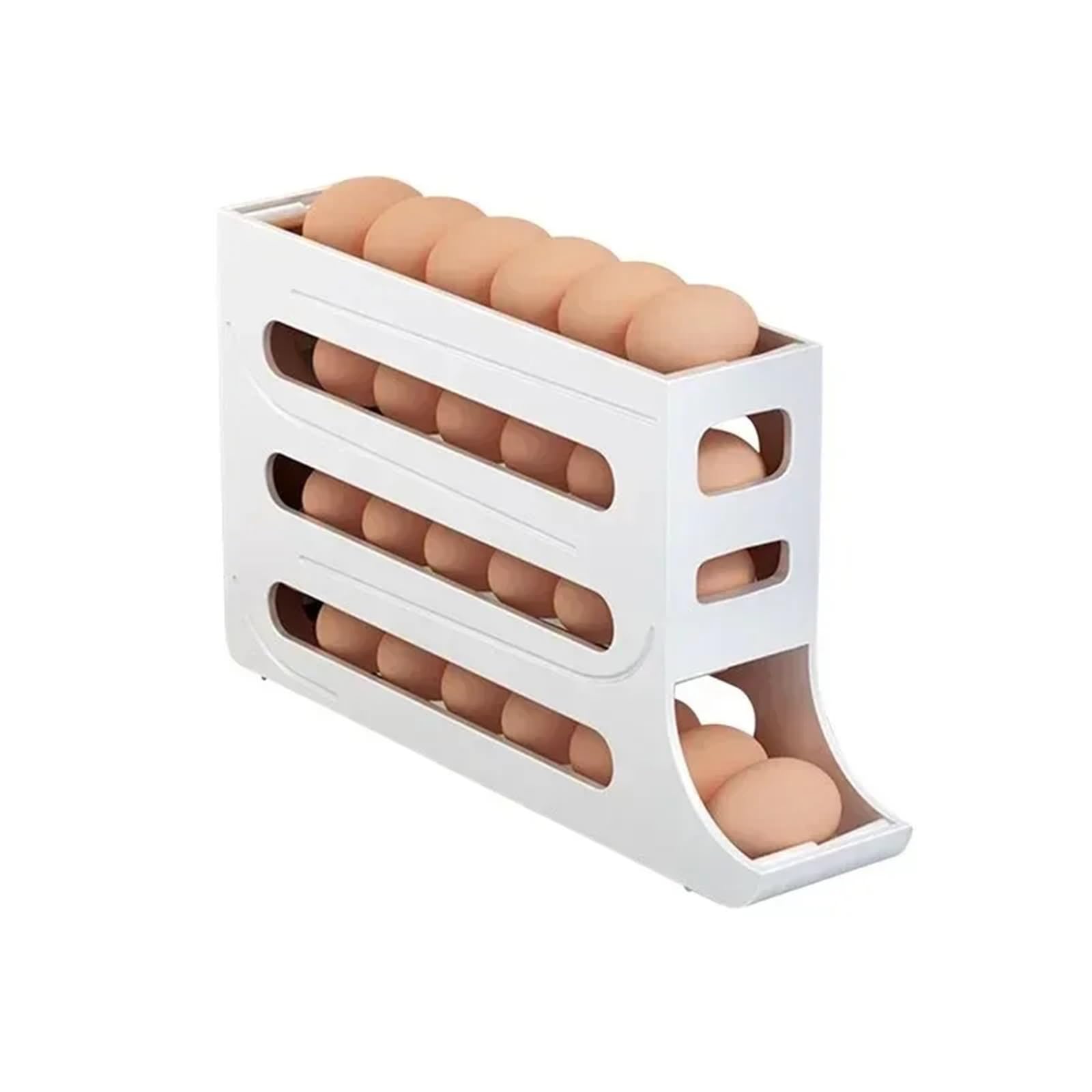 Caja organizadora de almacenamiento de huevos de 4 niveles for refrigerador, organizador de huevos rodante, organizador de almacenamiento for nevera, contenedor de almacenamiento de alimentos(White)