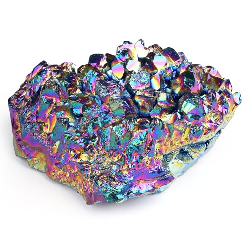 XIANNVXI Kristalle Regenbogen Druse Rohstein Unregelmäßige Natürliche Kristall Steine Druse Edelsteine Groß Cluster Roher Heilsteine Geodenhöhlen Reiki Heilung Stein ca.50-70g