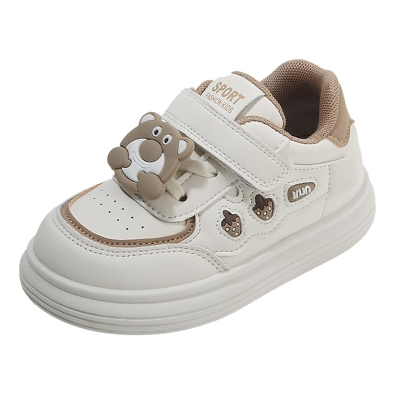 Kids Sport Sneakers with Bear Design, White and Red, Hook and Loop Closure