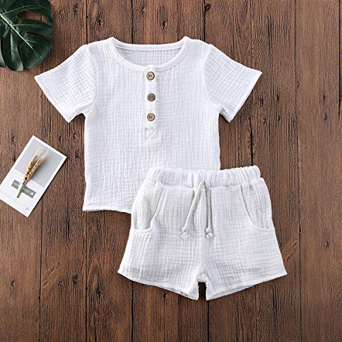 Image of fhutpw Baby Boys 2Pcs Summer Outfits Short Sleeve T-Shirt Tops Elastic Waistband Shorts Set Toddler Clothes