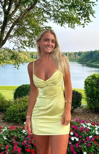 V Neck Homecoming Dresses 2025 for Teens Short Pleated Satin Tight Prom Cocktail Gowns with Straps3