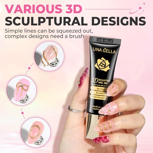 Image of UNA GELLA Metallic 3D Gel Nail Art Bronze Gold 15g No Wipe Sculpting Chrome Gel Nail Polish for Drawing, Molding, Charms and Gems Decoration Lamp Curing Needed