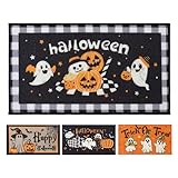 COSY HOMEER Halloween Deko Fußmatte Innen 43 x 76 cm, Kürbis Schmutzfangmatte Waschbar, Eingangsteppich Sauberlaufmatte Hundeteppich Maschinenwaschbar, Schwarzes Karomuster
