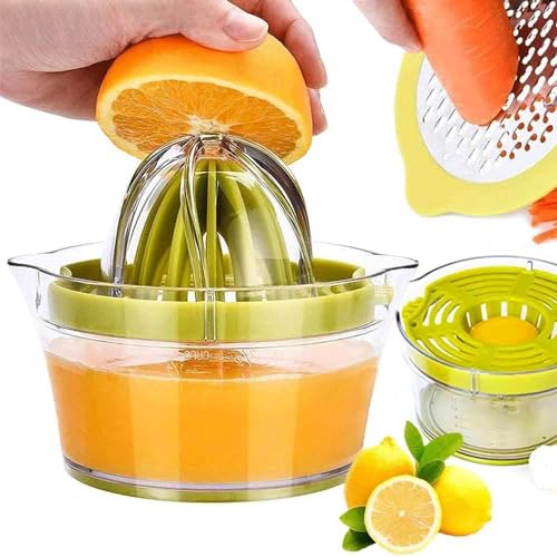 Exprimidor Manual 4 In 1 Exprimidor Limon Exprimidor De Naranjas Manual Ralladores De Cocina Separador De Huevos Rallador De Queso/Verduras Con Contenedor 400ml - Verde