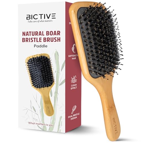 BICTIVE® Cepillo Cerdas Jabali. Cepillo Cerdas Naturales y Púas Masajeadoras. Cepillo Jabali Cabello, Anti Frizz, Antiencrespamiento. Peine Jabalí. Para Pelo Normal y Grueso. Desenredante Sin Tirones.