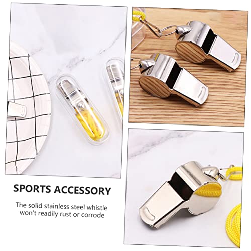 12 silbatos de acero inoxidable con cordón para deporte miniatura 4