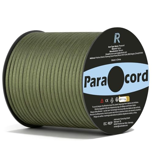 Romon Paracord, Cuerda Paracord 4mm, Cuerda Escalada, Cordino para Toldo Exterior Camping Tendedero, Ejército Verde, 30m