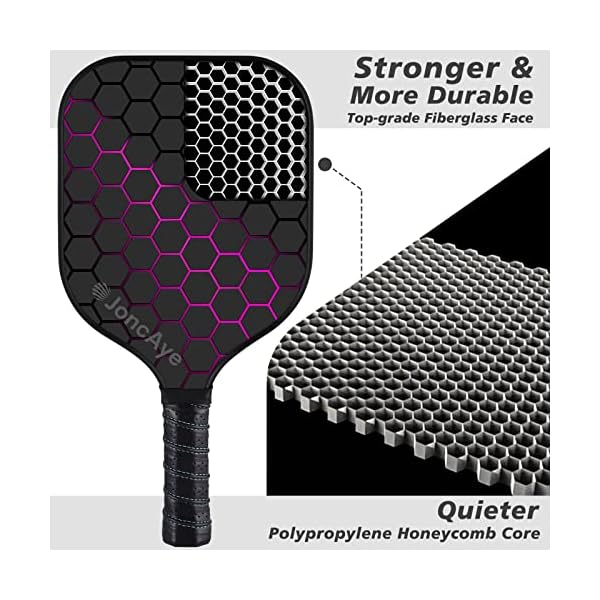 JoncAye Pickleball-Paddles-Set of 4 or 2 Rackets with Balls and Bag | USAPA Approved Pickle-Ball Equipment with Accessories | Fiberglass/Graphite Pickleball Racquet Set for Men, Women, Kids, Adults - Image 5