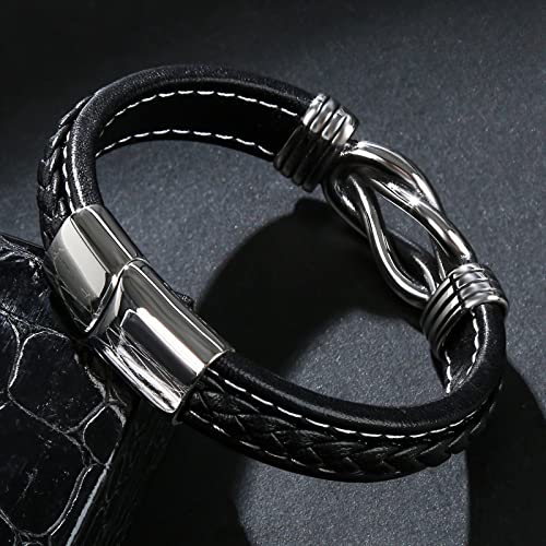 Arcutina Men's Black Leather Multi-Strand Bracelet Casual Brown Braided Bracelet (Link, Length 8.3'') #TOP4