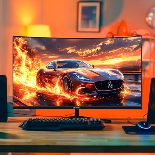 Image of CRUA 24 inch 240Hz Gaming Monitor, Curved FHD 1920 x 1080P, Built-in Speakers, Support 120% sRGB, AMD FreeSync, Low Motion Blur, Wall Mount Installs Compatible, for Office and Games(HDMI 2.0&DP 1.4)-Black