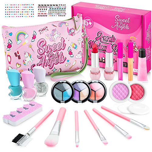 25 PCS Girls Makeup kit for Kids with Cosmetic Bag - Real Washable Girls Makeup Non Toxic, Kids Makeup kit for Girl, Children Makeup Toys for Angels, Girls Makeup, Make up for Kids