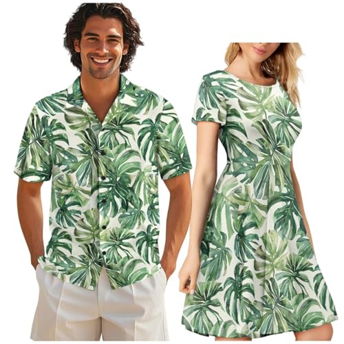 Image of AFPANQZ Couple Matching Outfit Casual Men's Button Down Shirt or Short Sleeve Summer Sundresses Dresses for Women 2026