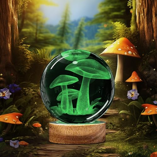 Image of 3D Mushroom Crystal Ball Night Light with Remote Upgraded 3.15 In Mushroom Glass Ball Table Lamps with 16 Color Led Wooden Base for Birthday Xmas Cute Mushroom Room Decor Gifts for Kids Women Teen