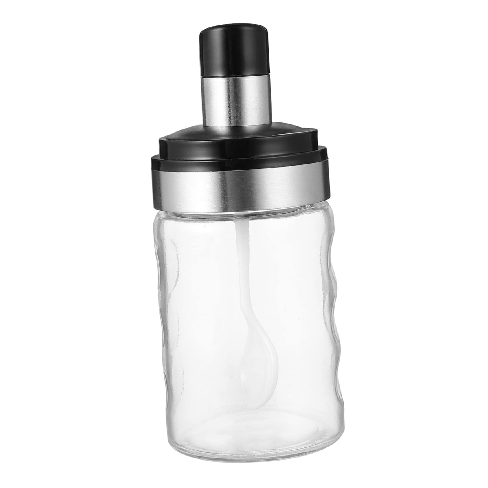 SOLUSTRE Stainless Steel Cooking Condiment Bottle Glass Seasoning Case Spoon Style Airtight Storage