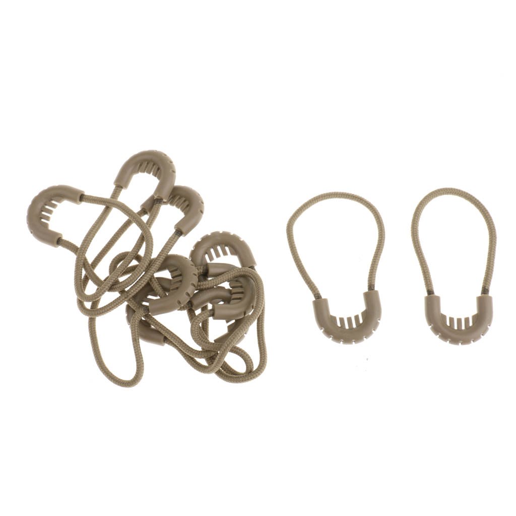10x Zipper Pulls Cord Rope Ends Lock Zip Slider for Clothing/Bags Tan